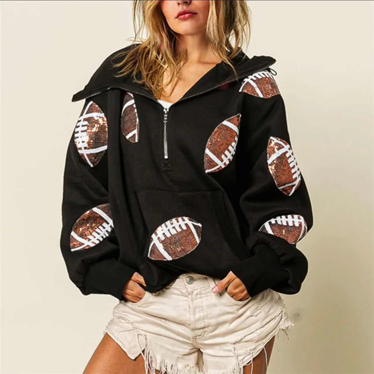 Sequined pullover hoodie | black