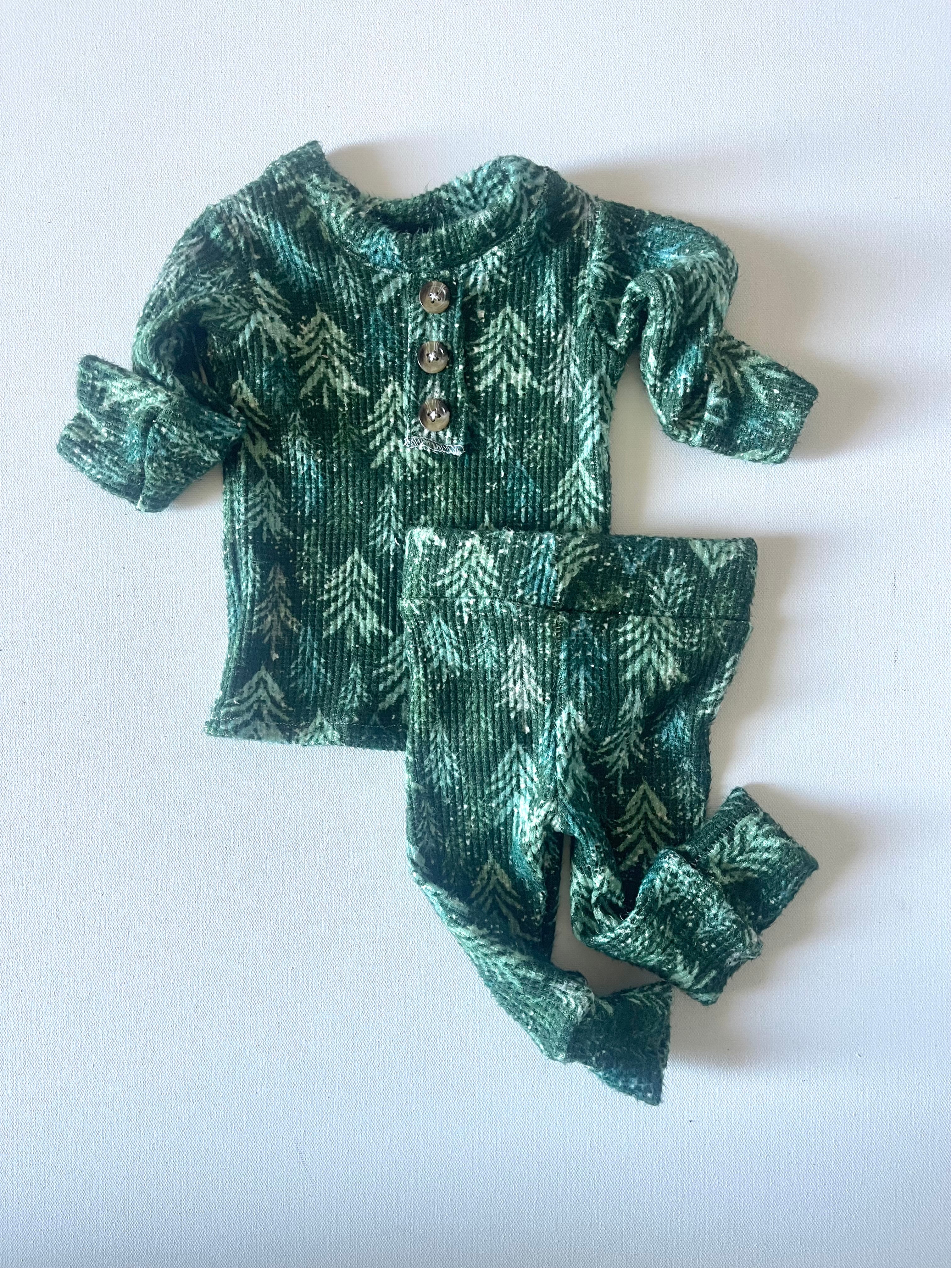 Green Trees Waffle Christmas Pajamas