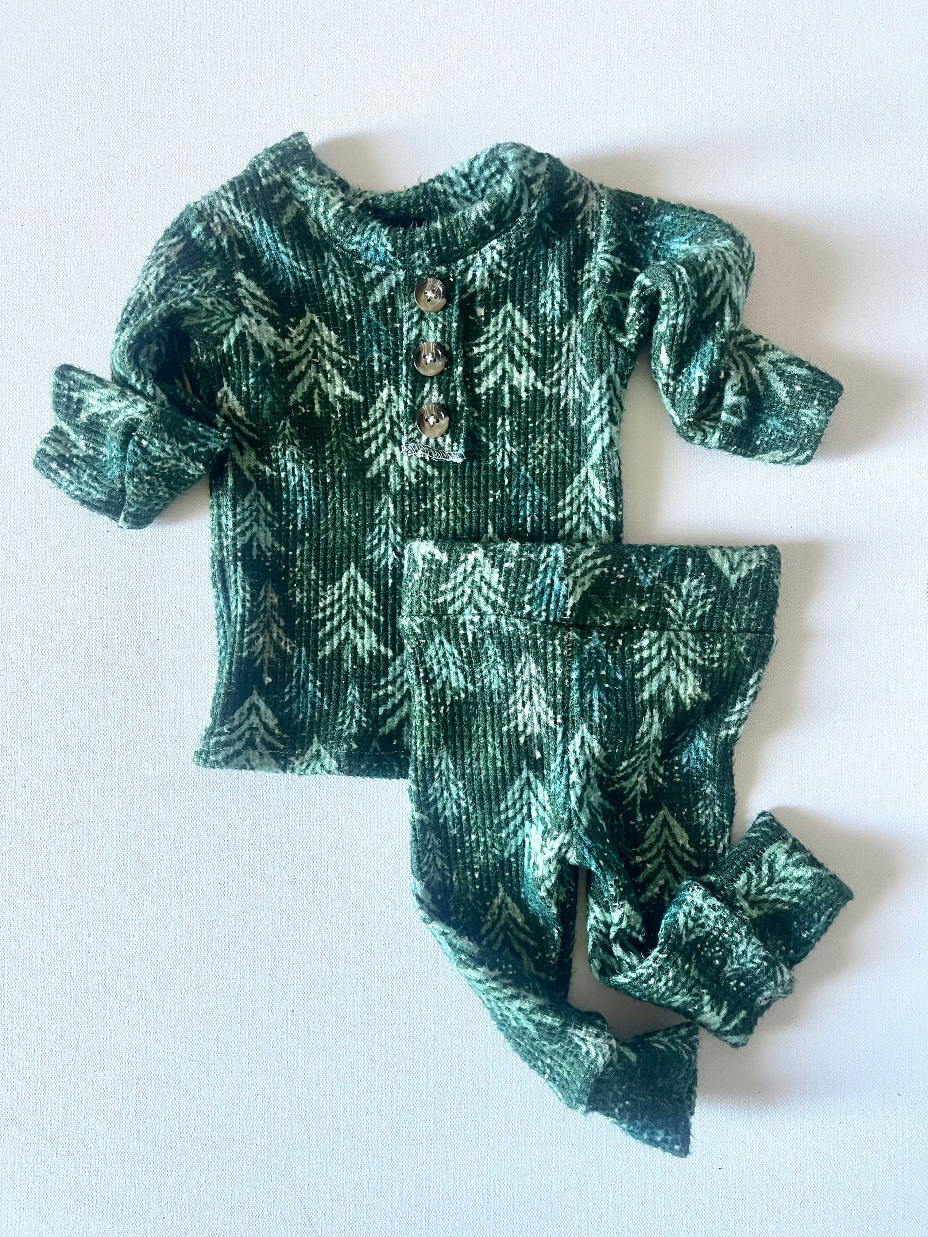 Green Trees Waffle Christmas Pajamas