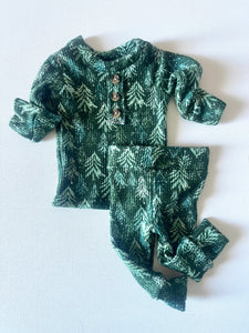 Green Trees Waffle Christmas Pajamas