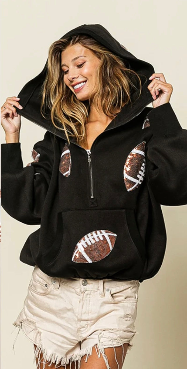 Sequined pullover hoodie | black