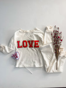 LOVE Chenille patch waffle pajama set