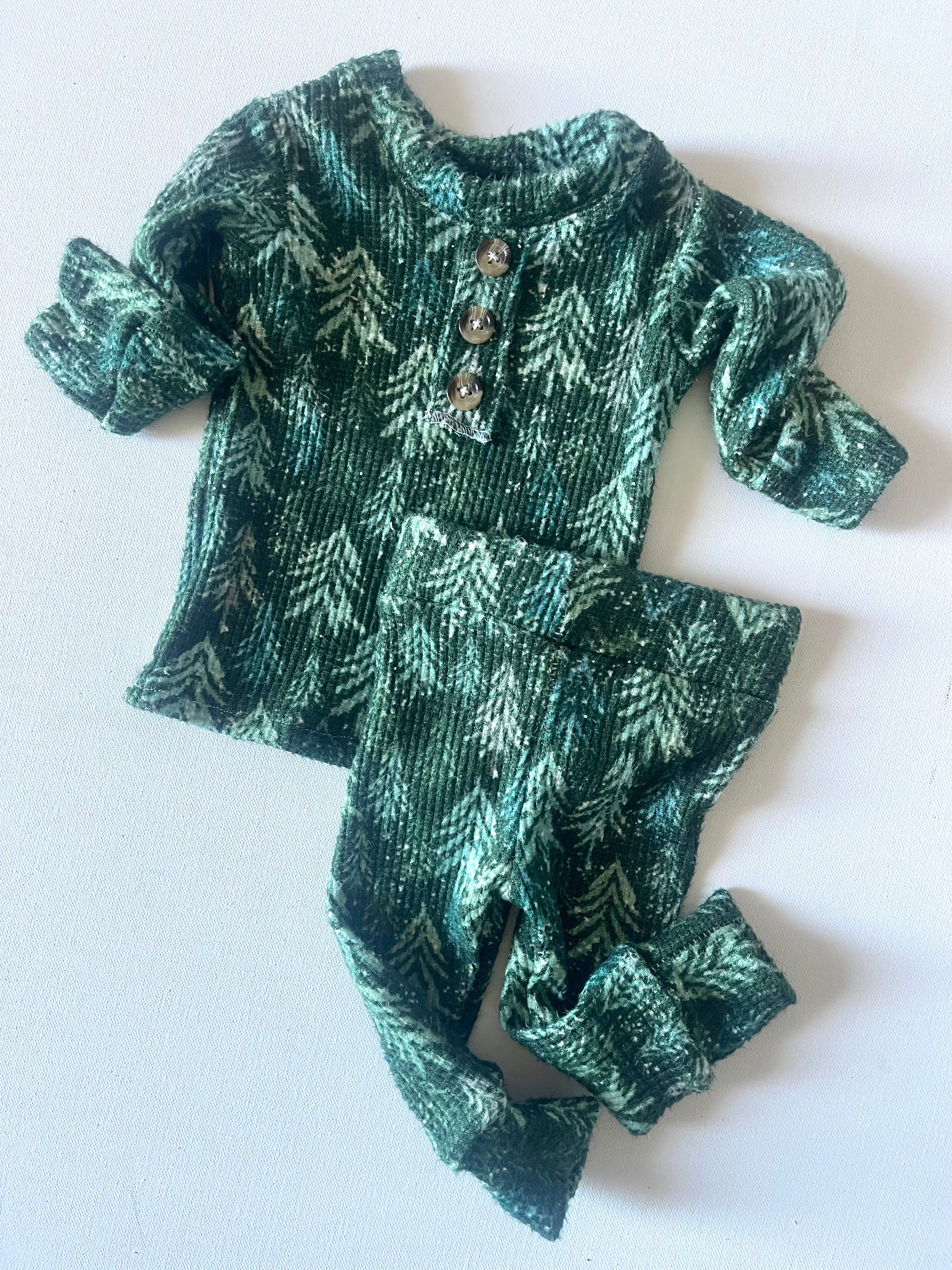 Green Trees Waffle Christmas Pajamas