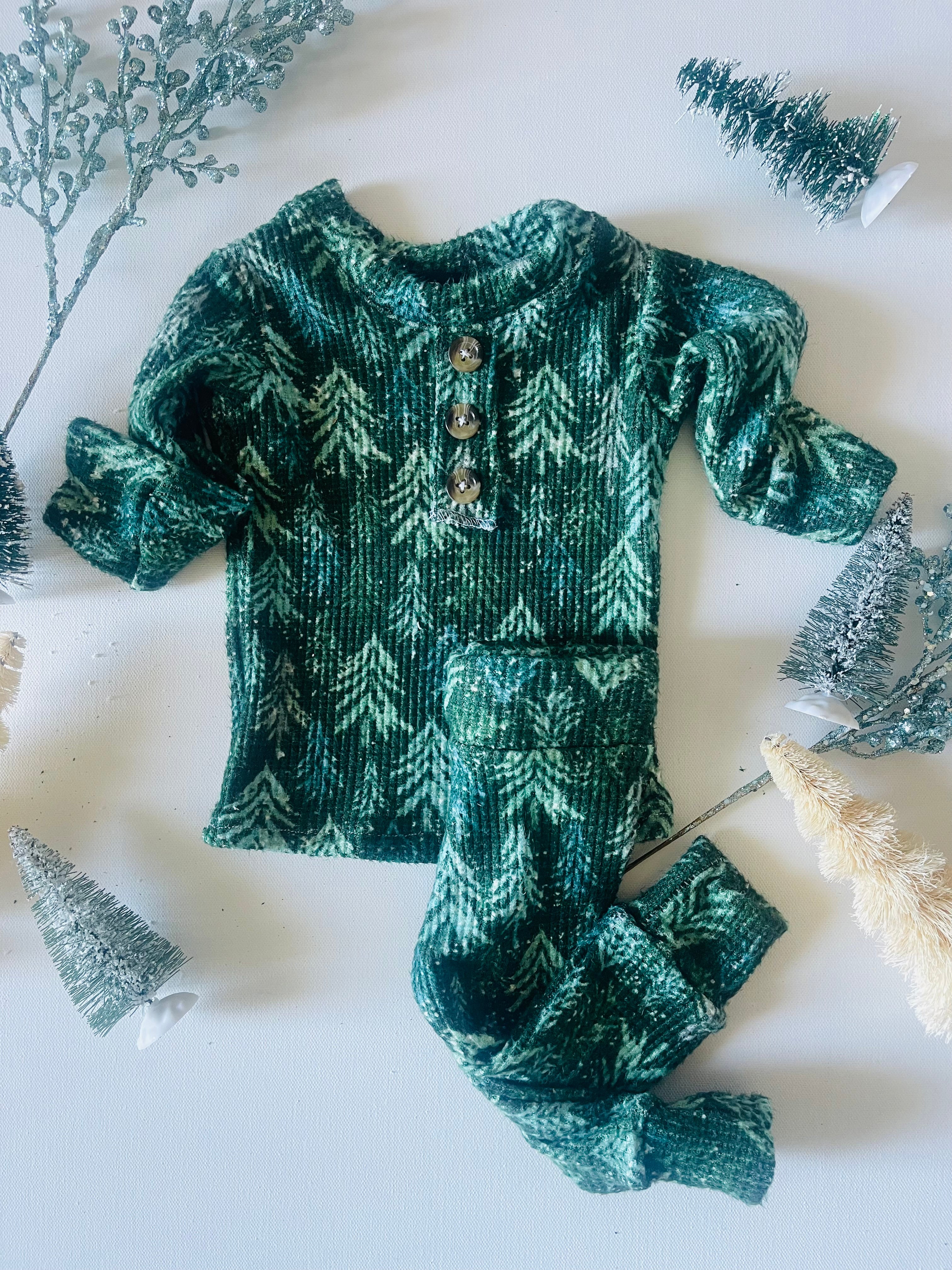 Green Trees Waffle Christmas Pajamas