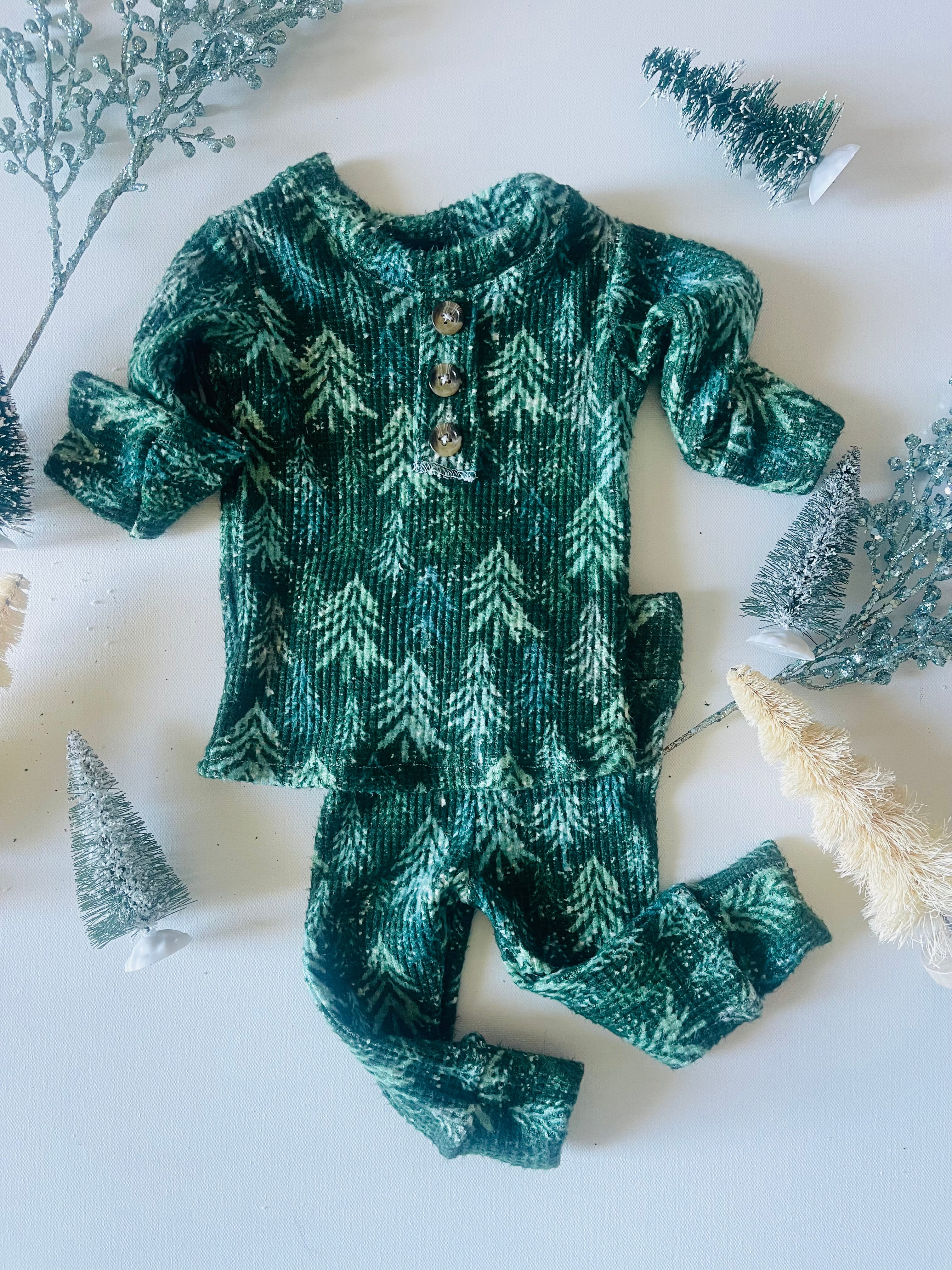 Green Trees Waffle Christmas Pajamas