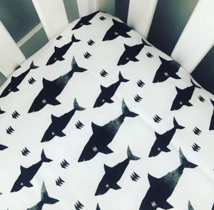 Shark Fitted Crib Sheet | B+W Watercolor
