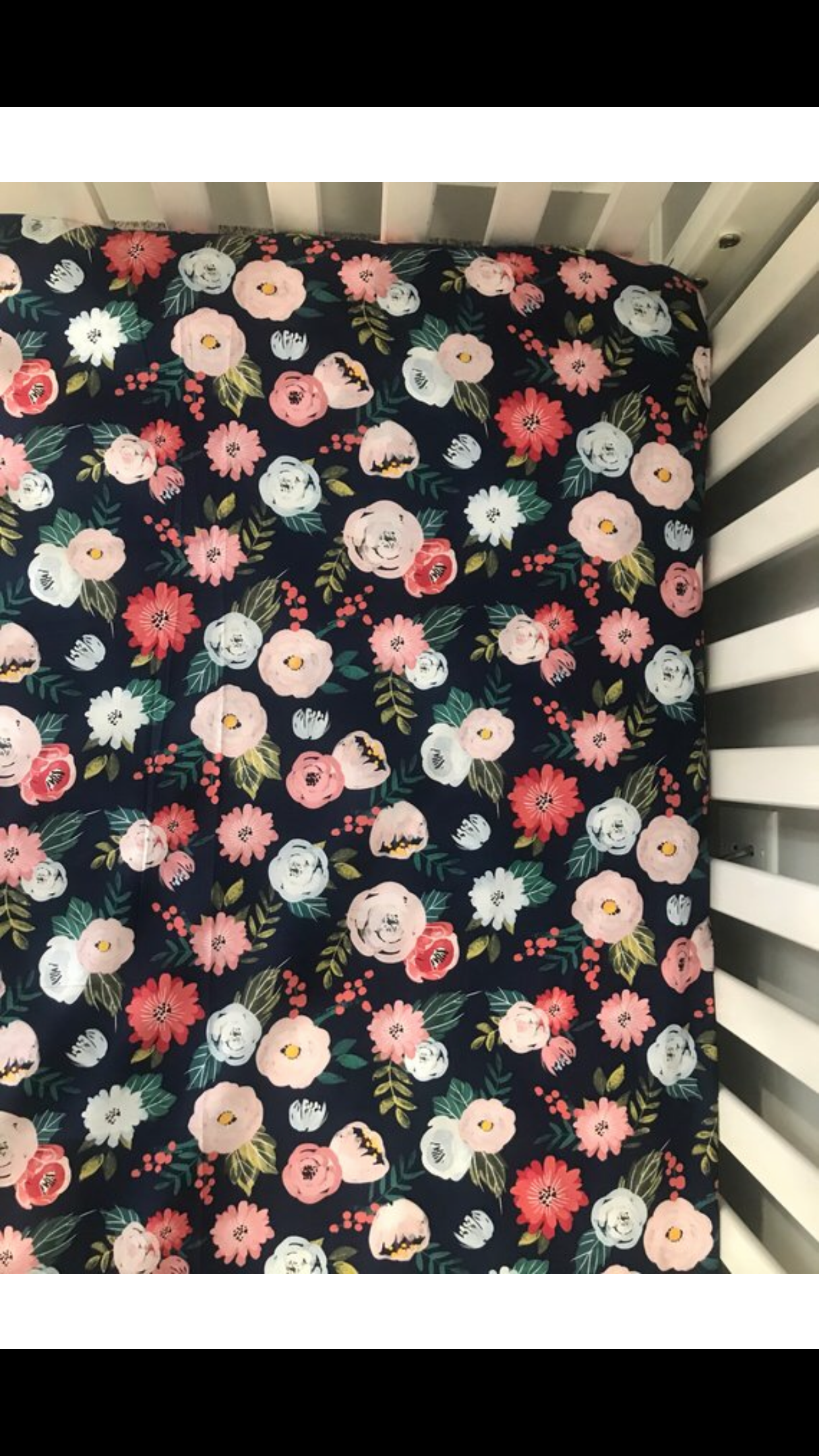 Navy Blue Floral Fitted Crib Sheet