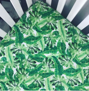 Tropical Palms Crib Sheet | Green + White