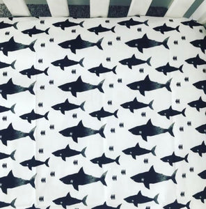 Shark Fitted Crib Sheet | B+W Watercolor