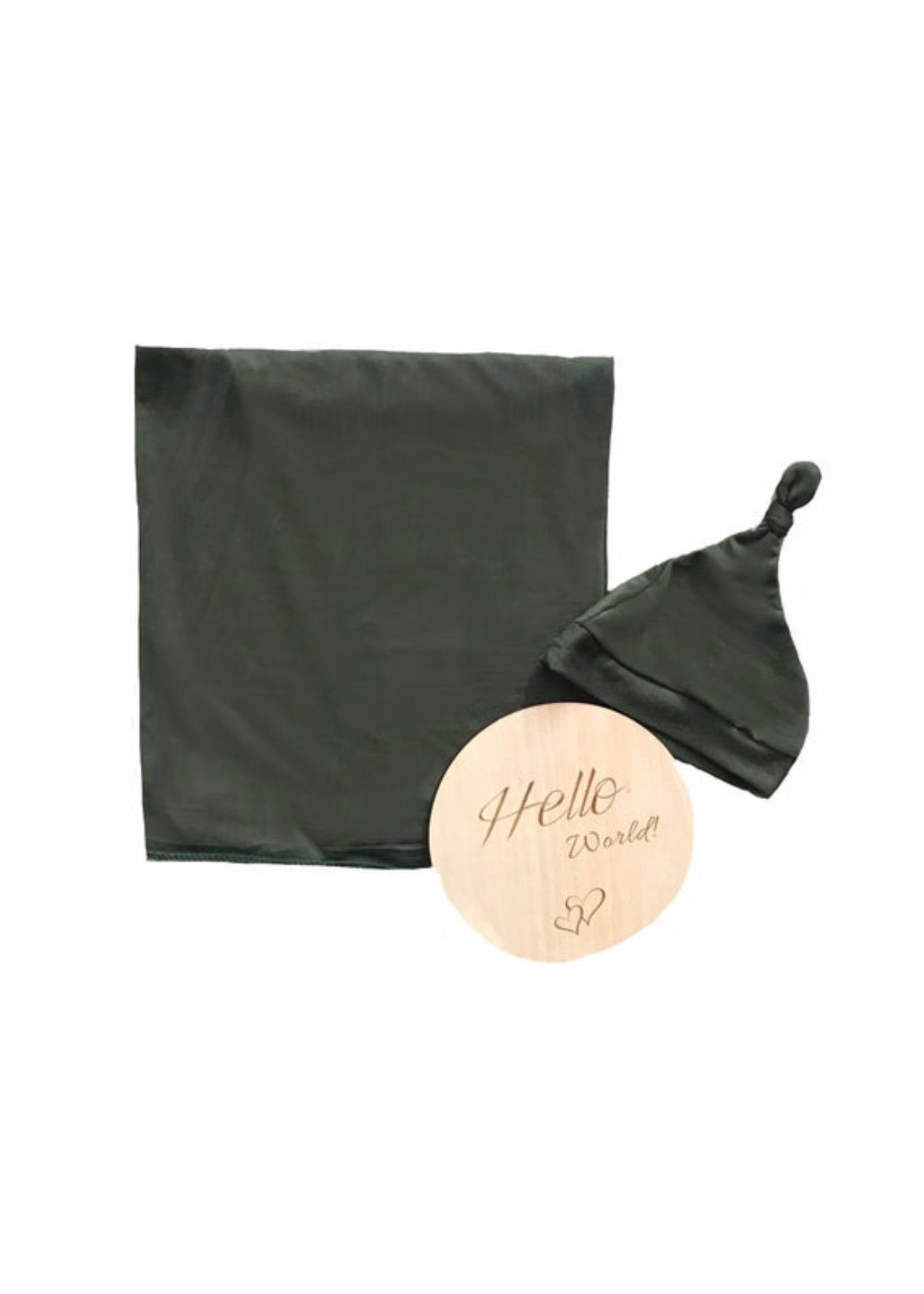 Olive green stretch knit swaddle and knot hat