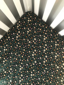 Dark green mini floral crib sheet