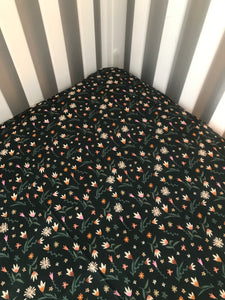 Dark green mini floral crib sheet