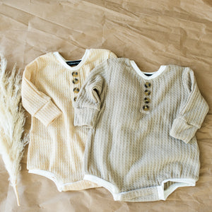 Long sleeve waffle bubble romper