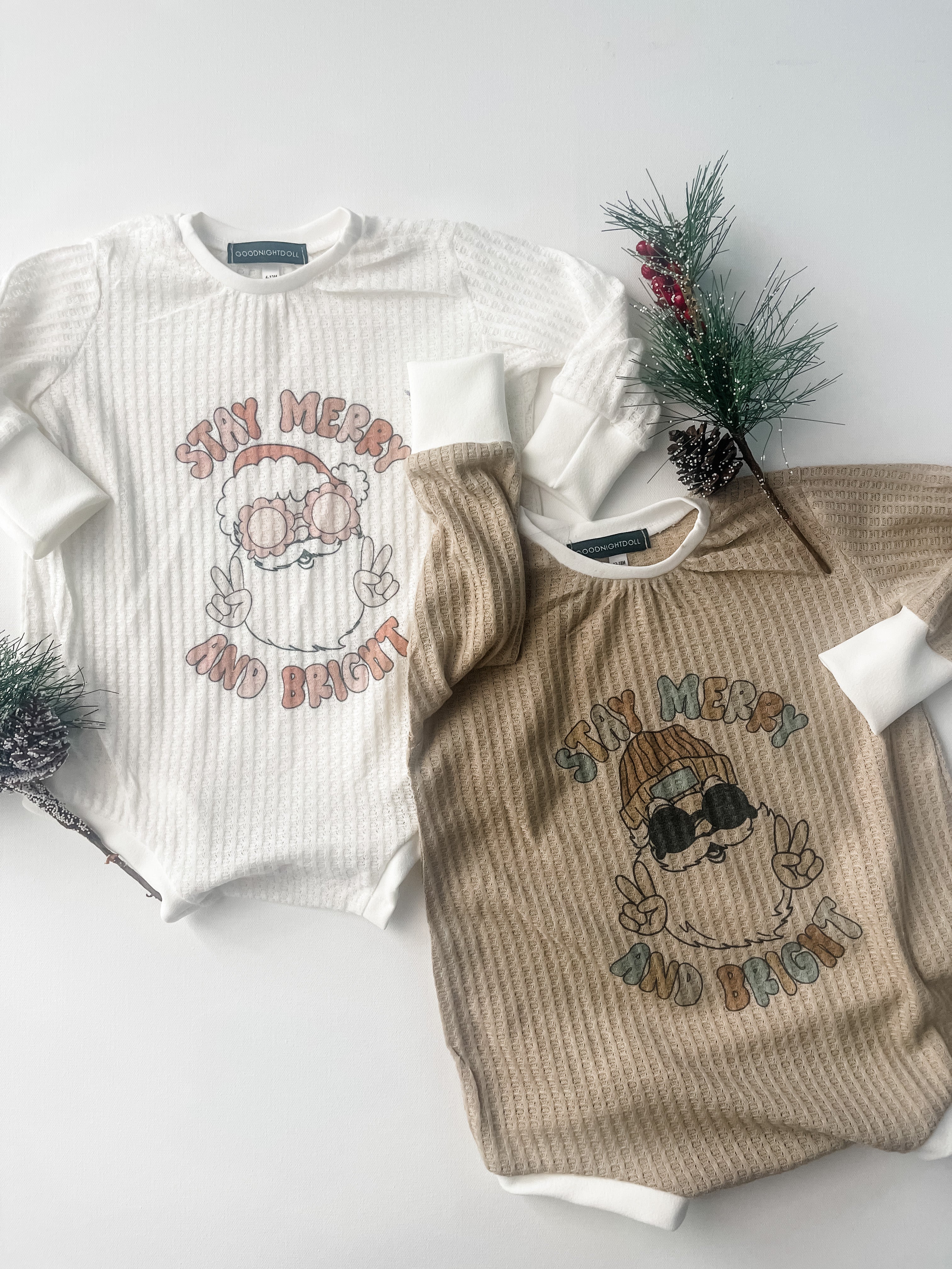 Stay merry and bright waffle bubble rompers