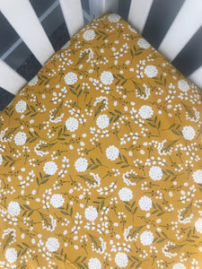 Mustard Floral Fitted Crib Sheet