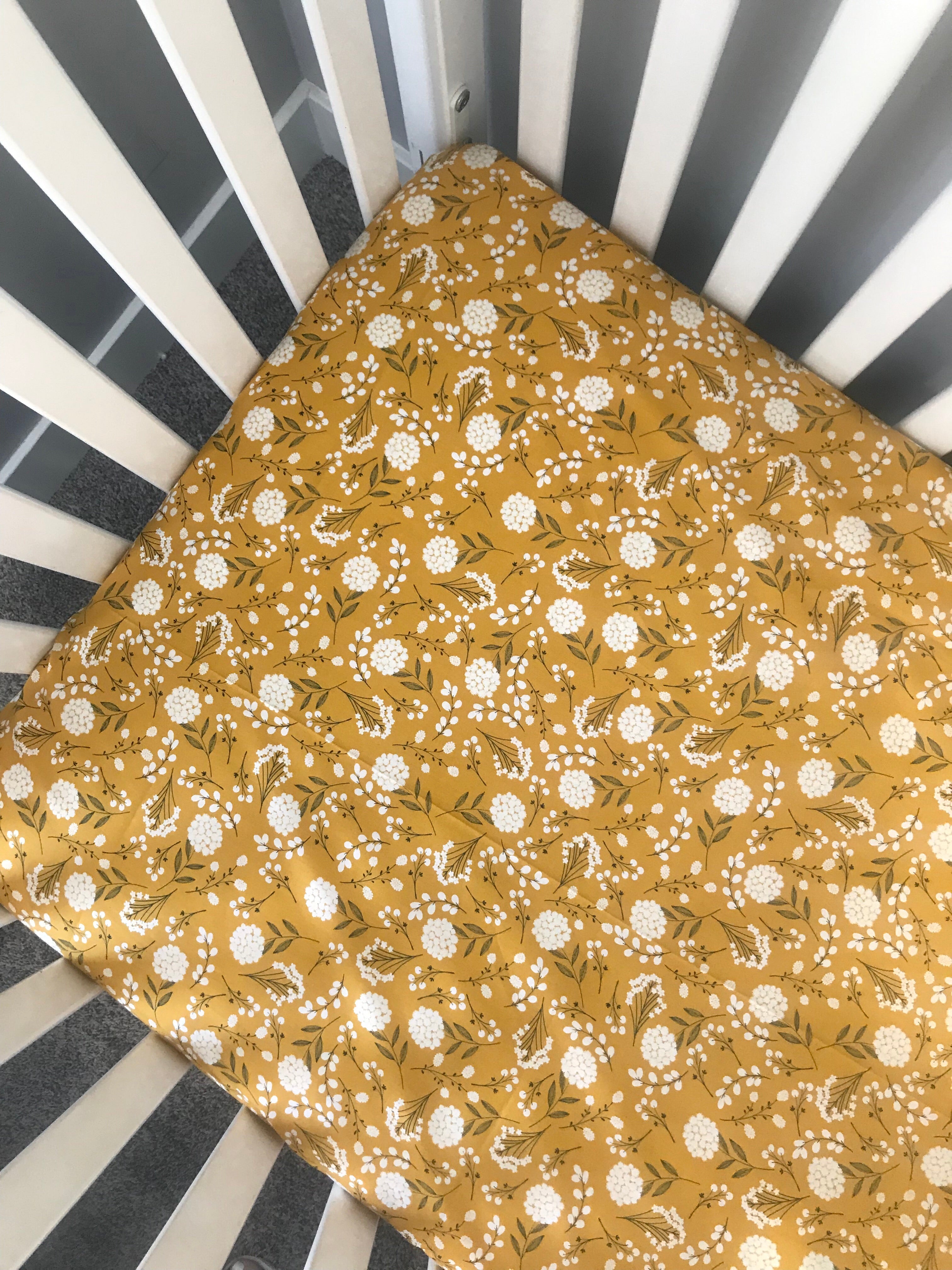 Mustard Floral Fitted Crib Sheet