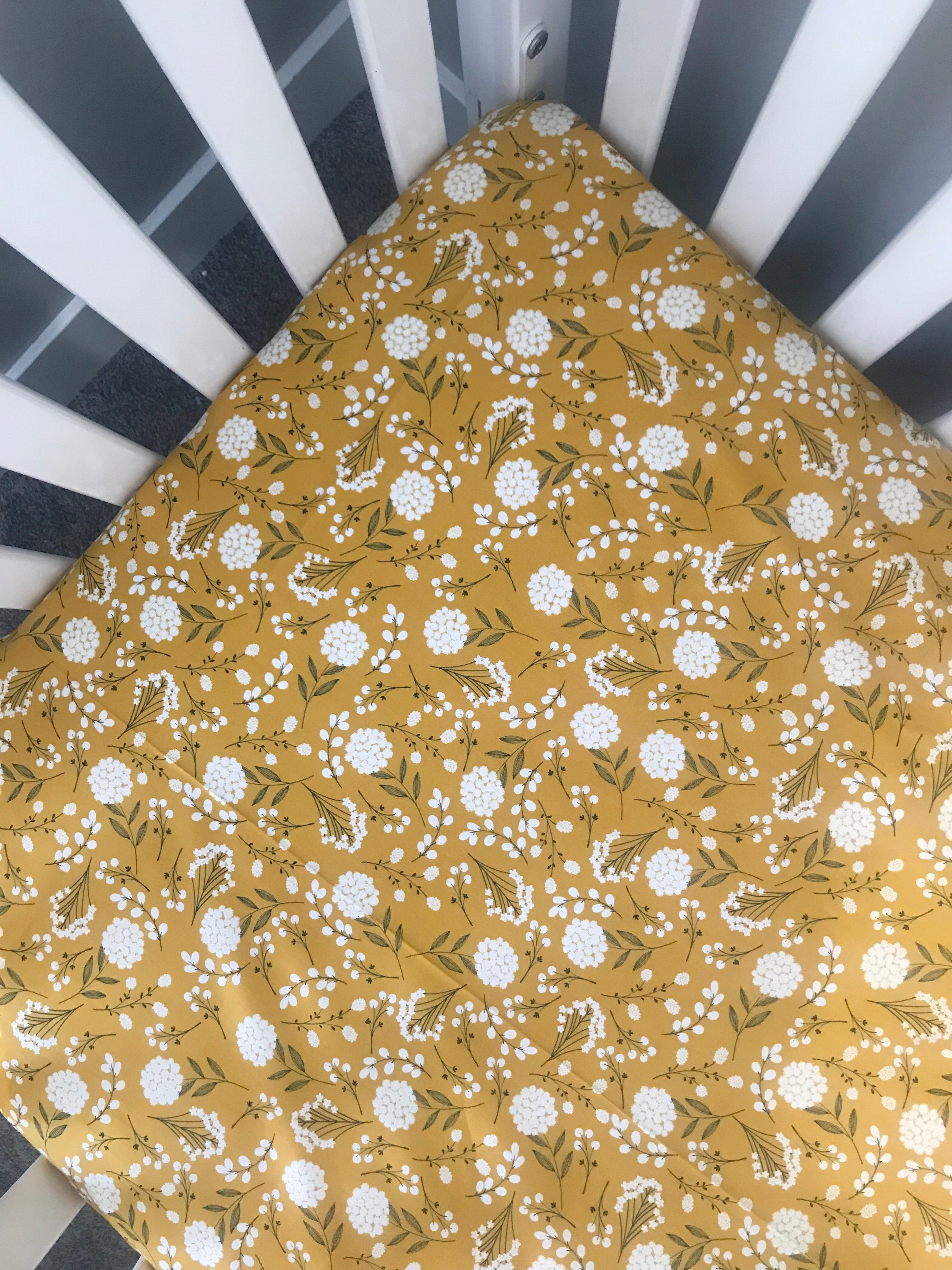 Mustard Floral Fitted Crib Sheet