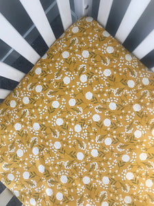 Mustard Floral Fitted Crib Sheet